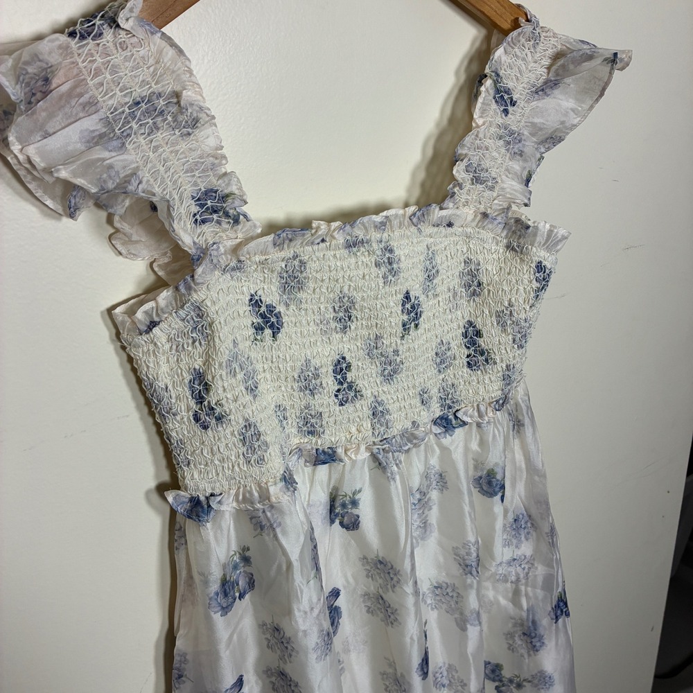 Baltic Born Smocked Floral Chiffon Midi Dress Size L Lined Roses Wedding Guest - Picture 4 of 11